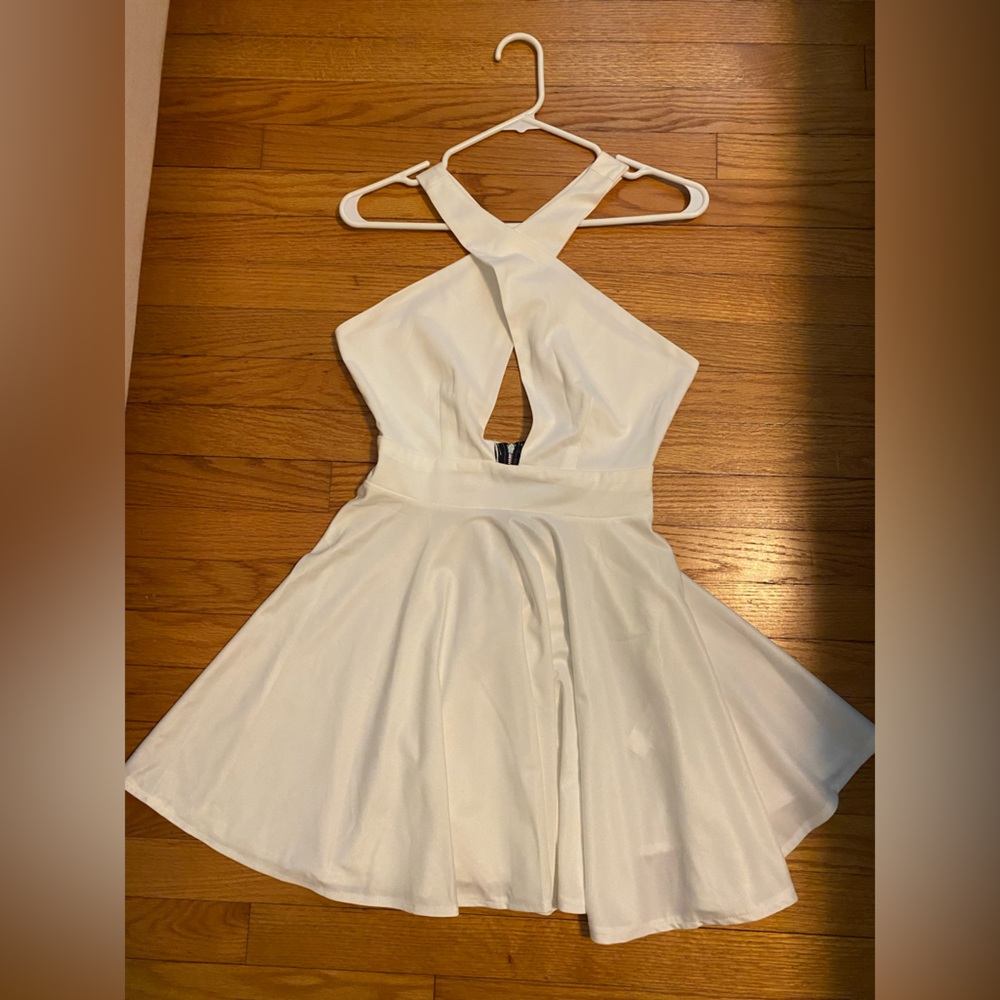 Never Worn Front Cross White Dress - Perfect for Summer and Wedding Events!